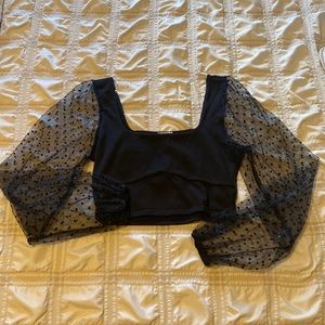 Le Lis Crop See-Thru Mesh Sleeve Top